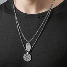 1pc Hip Hop Athletic Basketball & Rugby Inspired Titanium Steel Pendant Necklace For Men's Daily Wear - Silver - View 9