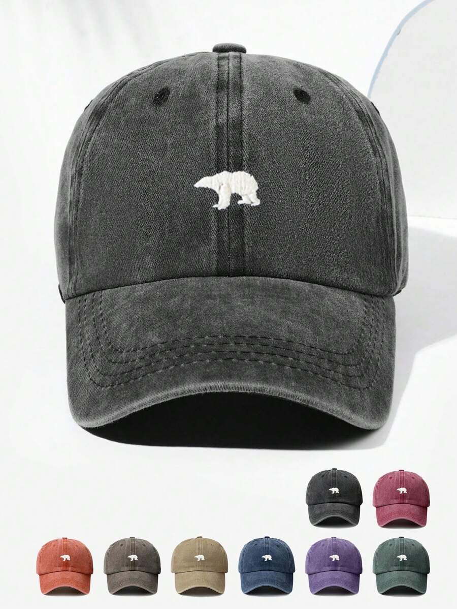 1頂中性復古棒球帽,小刺繡北極熊圖案,可調節,適用於戶外和日常穿著 - 彩色 - 查看 1