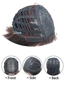 女士啡色短髮假髮,短假髮帶劉海,防高溫合成纖維假髮,適用於日常或派對使用 - 紫紅色 - 查看 7