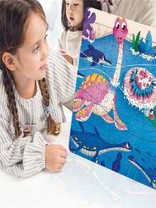 卡通恐龍形狀104塊拼圖,兒童教育休閒解壓玩具禮物,厚紙板製作 - 寶藍色 - 查看 7