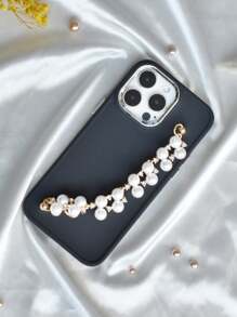 1pc White Pearl Beaded Bracelet & Black Eye-Protection Plating Ring & Frosted Tpu Case With Complete Phone Protection Compatible With Iphone7/8/11/12/13/14/15/X/Xr/Xs/Plus/Pro/Pro Max/Se2 Series - Multicolor - View 3