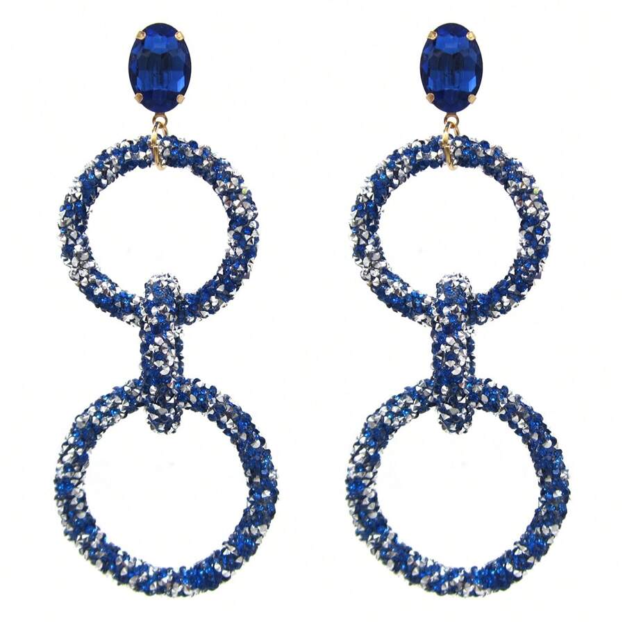 Bohemian Retro Long Round Drop Earrings With Sparkling Resin Decor Exquisite Ear Jewelry For Girls For Party Decor - 8 - View 1