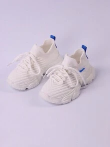 2024 New Spring/Autumn Breathable Knit Mesh Lightweight Unisex Kids' Sports Shoes With Anti-Slip Soft Sole - White - View 5