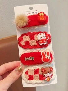 4pcs Fashionable Knitted Hairpins With Resin Decoration For Girls - Red - View 1