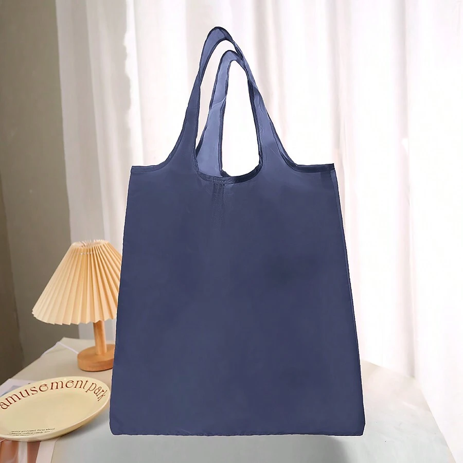1個折疊購物袋,大容量緊湊袋,適用於旅行,野餐,露營,戶外活動,商店,精品店和超市,可重覆使用且可機洗手提包,促銷袋 - 藏蓝色 - 查看 1
