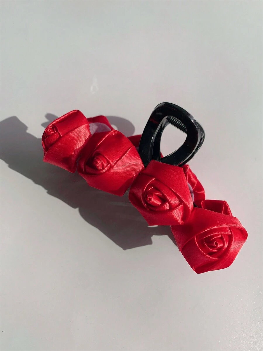 1入女士髮夾,母親節禮物,時尚大型玫瑰裝飾髮夾,適合女性和女孩子使用的馬尾掛勾,優雅舒適奢華風格,可以作為女性的禮物 - 紅色 - 查看 1