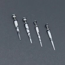 4 件套时尚个性化耳钉和耳夹，采用仿亚克力穿孔和织物纹理设计 - 麻布假耳擴 - 查看 2