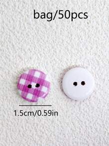 50pcs 1.5cm Wooden Buttons With Cute Pink Colorful Pattern, Great For Sewing, Crafting, Doll Accessories