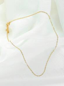 1pc Fashionable And Simple Chain Necklace O-Chain 40cm+5cm Necklace Suitable For Men's And Women's Daily Wear - Yellow Gold - View 5