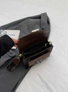 Bolso Cruzado Con Patrón De Cuadros Con Regalo Para Mujer, Elegante Y Moderno Doble Bolso De Pu Con Asa Y Cierre De Torsión, Perfecto Para Uso Diario Y Viajar - Marrón - Ver 9