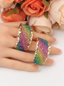 3對beverly貴婦風格彩色金屬吊墜耳環,粉紅色、香檳色鑽石為女性、女孩派對的禮物 - 彩色 - 查看 13