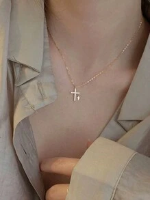 1pc Creative Light Luxe Cross Pendant Necklace For Children Simple Fashion Elegant Jewelry - Multicolor - View 4