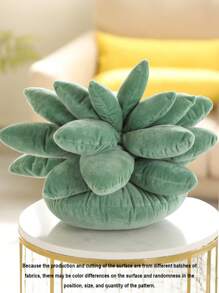 1pc 25cm Green Plush 3d Succulent Plant Shaped Pillow, Cute Cactus Shaped Leaf Plush Cushion, Home Decoration - Green - View 1