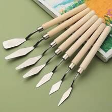 7pcs/Set Stainless Steel Palette Knife, Art Scraper, Painting Set Oil Paint Decorating Tools Wooden Handle Student Artist Halloween Best Essentials Back To School,Back To School,School Supplies
