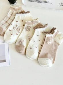 5 Vrouwen Sokken Schattig Beer Hart Bubbel Ademend Enkel sokken