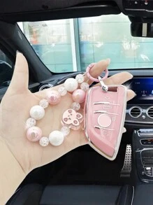 可愛兔子彩色卡通吊墜珠鏈 + 粉色汽車防摔鑰匙套 + 適用於BMW鑰匙 5系、3系、X3、X1、X5、車、2系、1系、530外殼、325li鑰匙套、320li扣 - 粉色 - 查看 1