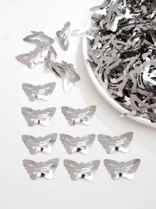 50pcs Girls' White & Brown Butterfly Hair Clips, Colored Butterfly Shaped Iron Bb Clips, Suitable For Daily Life Or Vacation - Silver - View 1