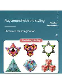 Cubo Mágico Tridimensional Antiestresse, Brinquedo Geométrico com Infinitas Possibilidades de Mudança Magnética, Aliviador de Tensão, Brinquedos Fidget Magnéticos, Maleáveis, Quebra-cabeças, Quebra-cabeças para Adultos, Quebra-cabeças - Multicolorido - Visão 8