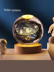 One Piece, USB Solid Wood Luminous Crystal Ball, 3D Engraved Crystal Ball Series, Bedroom Desktop Decoration, Creative Night Light, Warm Light, Holiday Gift - Beige - View 2