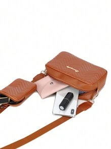 1pc Girl's Mini Wavy Pattern Embossed Letter Bag, Mobile Phone Bag Coin Purse - Brown - View 8