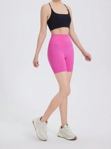 Women's Solid Color High Waist Peach Hip Workout Yoga Shorts - Bubblegum Pink - View 4