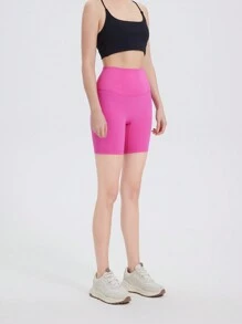 Women's Solid Color High Waist Peach Hip Workout Yoga Shorts - Bubblegum Pink - View 2
