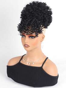 Cola De Caballo Rizada Corta Y Crespa Con Flequillo Y Volumen En Forma De Piña Para Cabello Afro, Moño Corto Y Rizado