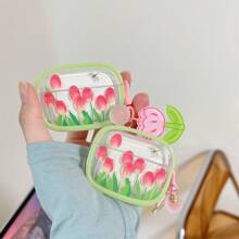 Fresh Style Soft Protective Case For Earphones, Compatible With Apple Airpods1/2 / Airpods Pro/ Airpods 3/ Airpodspro2 - Pink Tulips - View 4