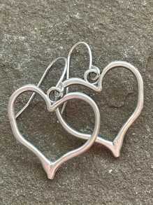 银色空心心形吊坠耳环复古简约风格合金镀银首饰情人节礼物适合情侣情人节、妈妈、母亲、母亲节、礼物 - 彩色 - 查看 4