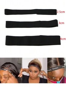 3pcs/Set Wig Band For Edges Melt Band For Lace Wigs Adjustable Magic Sticker Edge Slayer Band 2.5-4cm Width Elastic Band For Hair Edges - Black - View 1
