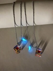 2入組情侶愛情發光骰子遊戲磁性心形可愛不鏽鋼鍊子吊墜項鍊情人節禮物 - 彩色 - 查看 6