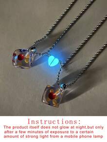 2入組情侶愛情發光骰子遊戲磁性心形可愛不鏽鋼鍊子吊墜項鍊情人節禮物 - 彩色 - 查看 10