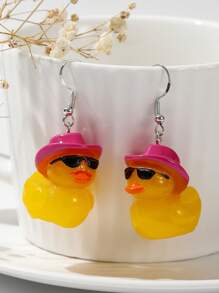 1对创意可爱卡通鸭子耳环，清新搞笑耳环，动物创意吊坠耳环 - 眼鏡鴨 - 查看 7