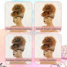 Tóc giả xoăn ngắn Kinky Headband cho phụ nữ Tóc giả xoăn Afro Tóc giả màu vàng Tóc giả cosplay xoăn tự nhiên Tóc giả tổng hợp - Hai tông màu - Xem 6