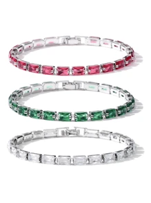 1入女士鋼琴手鍊,鑽石立體設計,情人節送女友的時尚禮物 - 綠色 - 查看 2