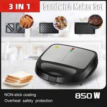 1入組850w 3合1牆插式格鬥烤鐵,三明治製造機和壓花烤盤,可拆卸不粘底板,用於製作烤芝士,金槍魚融化,漢堡,牛排和小吃,帶可拆卸板型的鬆餅製造機、美式鬆餅機、三明治製造機3合1,型號為sl-206b,黑色 - 黑色 - 查看 2