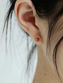 1pair Shining Earrings Ladies Jewelry For Women S925 Sterling Silver  Fine Jewelry Gift For Girls Daily Dating Decor - Gold - View 2