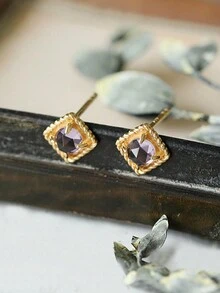 1pair Shining Earrings Ladies Jewelry For Women S925 Sterling Silver  Fine Jewelry Gift For Girls Daily Dating Decor - Gold - View 4