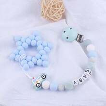 1pc New Creative Cartoon Patrol Car Themed Silicone Beaded Children's Diy Handmade Jewelry With Wood Clip To Prevent Losing Jewelry - Grey - View 4