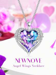 1入組女士項鍊禮盒 - 藍玫瑰配天使翅膀吊墜 - 適合送給妻子,女友,母親,祖母,適用於聖誕節、情人節、周年紀念日、生日等場合 - 紫色 - 查看 2