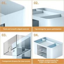 桌面分格組織盒,方便放文具、化妝品、護膚品和小物品 - 淺藍色 - 查看 6
