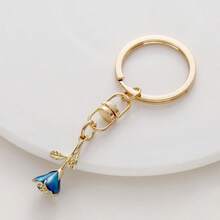 1pc Blue Alloy Rose Shaped Keychain With Dripping Oil Effect, Perfect Gift For Friends, Lovers, Birthday, Purse Decoration Key Chain Charms - Blue - View 1