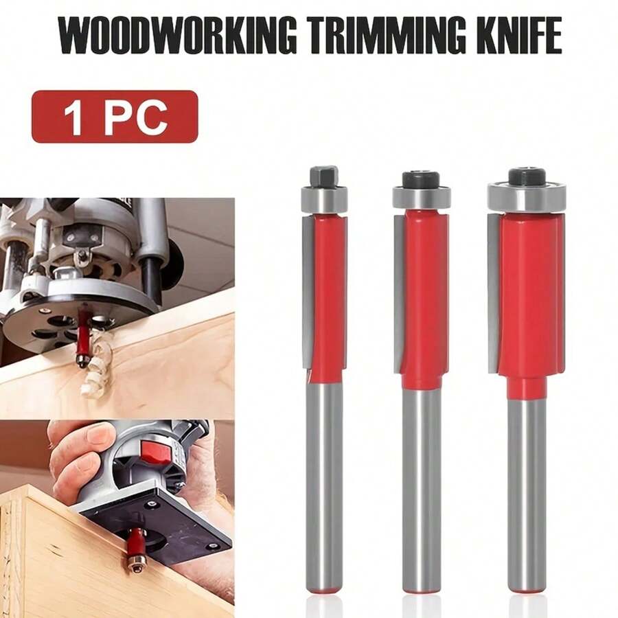 1pc 1/4 Inch Shank Woodworking Edge Trimming Cutter Double Flute Top Bearing Flush Trim Router Bit Woodworking Tool For Trimming Machine And Engraving Machine - Red - View 1