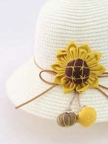 Girls' New Princess Style Straw Hat With Sunflower Ultra Violet Resistant Suitable For Daily Wear And Outdoor Activities - White - View 4