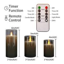 Lordwey 3入組4/5/6英寸led電子蠟燭燈,亞克力玻璃電池閃爍假蠟燭,婚禮用品 - 灰色 - 查看 8