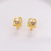 一对简约百搭趣味可爱方晶锆石铜镀18K金耳环适合日常装饰 - 彩色 - 查看 8