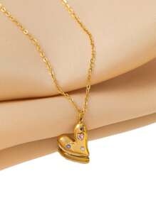 1pc Elegant & Lovely Stainless Steel Enamel Heart Shaped Pendant Necklace, Suitable For Women To Wear To Parties Or Fashionable Commuting
