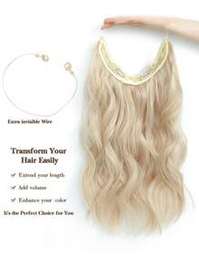 Clip In Hair Extension ,Invisible Wire Hair Extensions With Adjustable Size Removable Secure Clips Bleach Blonde Wavy Secret Hairpiece For Women - Apricot - View 2