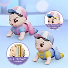 [Battery-Free]2pcs Valentine's Day Couple Crawling Dolls With Baseball Cap Doll And Bunny Doll For Crawling And Music Playing[Pink Cap Doll + Blue Bunny Doll] - Blue - View 10