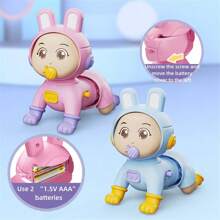 [Battery-Free]2pcs Valentine's Day Couple Crawling Dolls With Baseball Cap Doll And Bunny Doll For Crawling And Music Playing[Pink Cap Doll + Blue Bunny Doll] - Blue - View 9